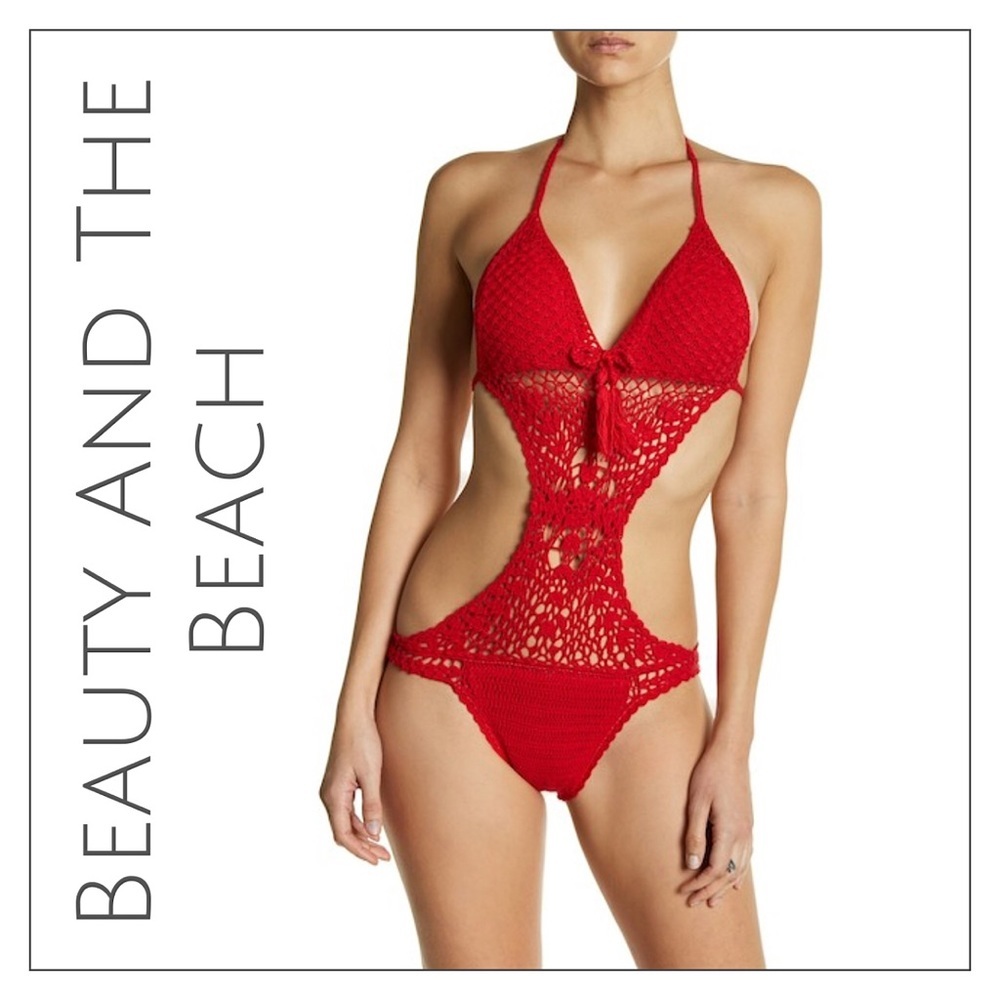 NWT Beauty And The Beach Red Crochet Swimsuit